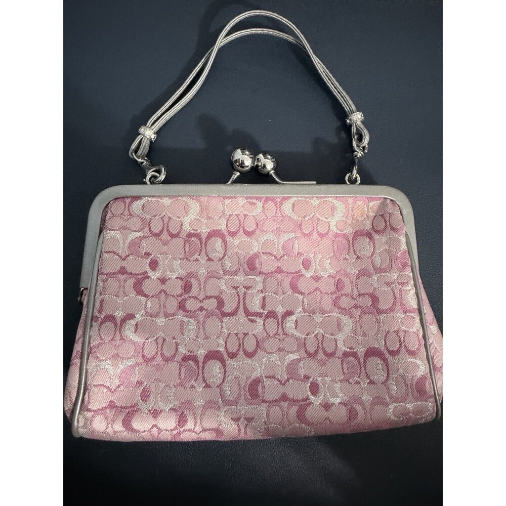COACH LTD LUREX METALLIC PINK/MULTI SIGNATURE C FRAMED KISSLOCK EVENING BAG